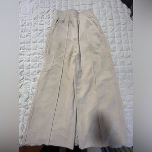 Beige Corduroy Wide-Leg Pants